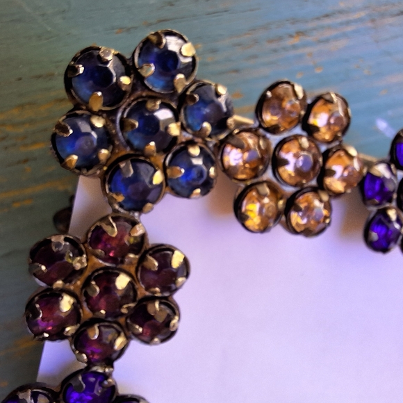 Jeweled Picture Frame Metal and Gemstone Flowers Multi Colored Jewel Tones - Picture 12 of 16